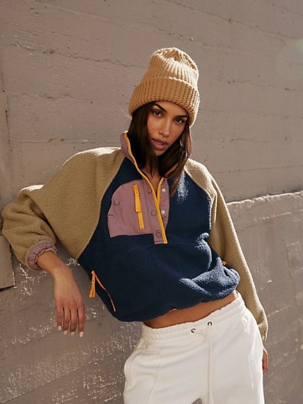 Free People Movement Fleece Pullover - Navy, Beige & Lavender